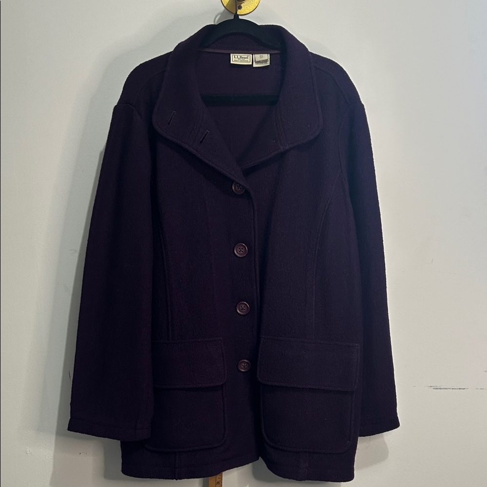 L.L. Bean 100% Wool Coat Womens 3X Purple Plum Button Front Jacket Plus Size - Picture 3 of 8
